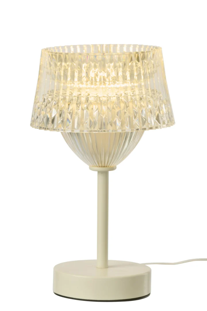 Tafellamp Maun wit, H25 cm, met transparante kap, LED-verlichting en moderne touch-bediening