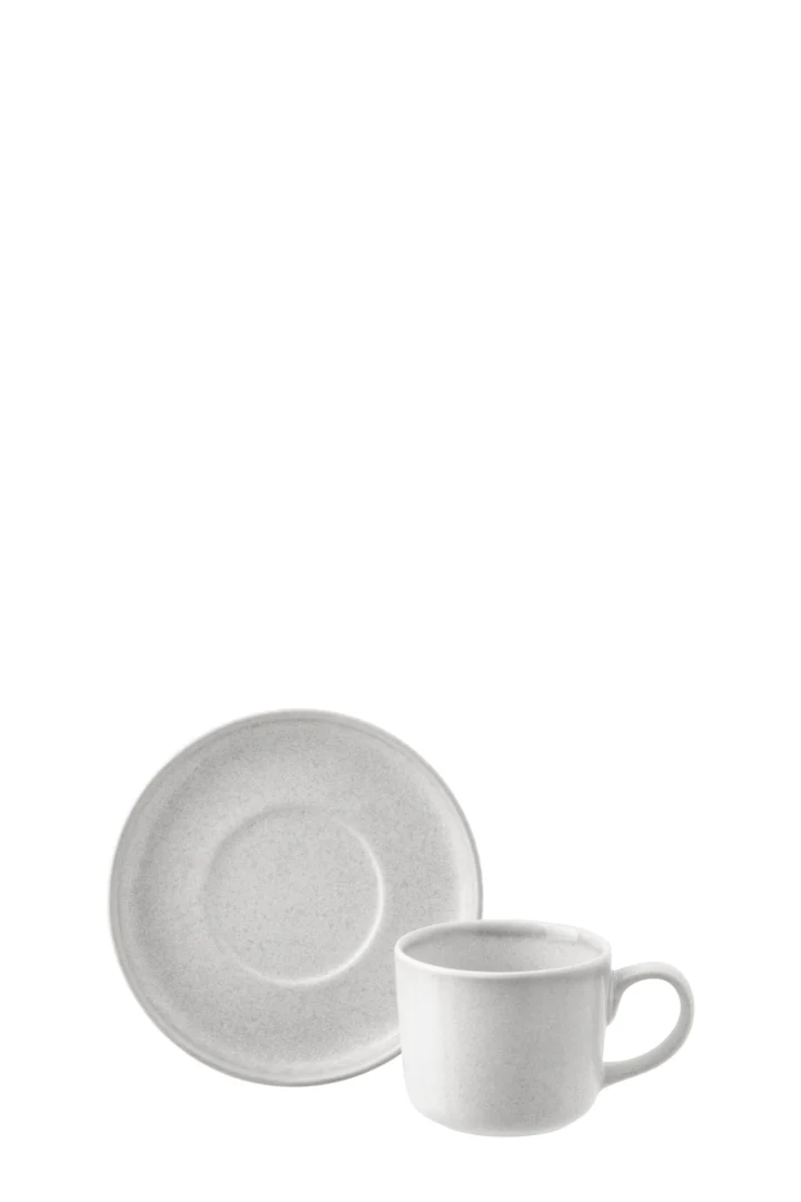 Kopje Hasik Steen Grijs met schotel, compact grijs steengoed koffiekopje voor dagelijks gebruik