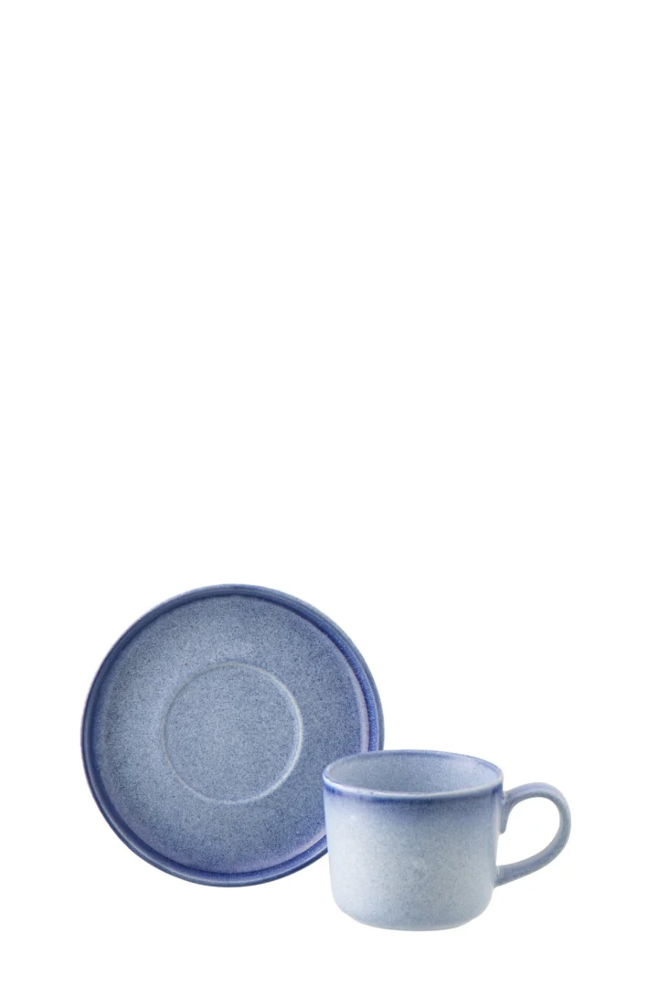 Kopje Gaudona Steen Blauw met schotel, blauw steengoed koffiekopje met tijdloze uitstraling