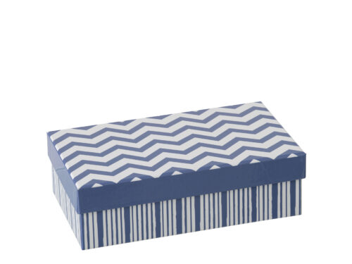 Voorry blauwe porseleinen opbergdoos met zigzagdeksel en streeppatroon, compact en stijlvol voor woonaccessoires