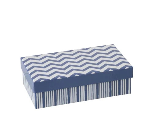 Voorry blauwe porseleinen opbergdoos met zigzagdeksel en streeppatroon, compact en stijlvol voor woonaccessoires