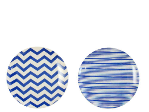 Cuskas opbergdoos van blauw porselein met blauw-witte strepen en zigzagpatroon, compact en decoratief