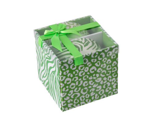 Kom Skeldy porselein groen set van 2 in cadeauverpakking met luipaard- en zebrapatroon
