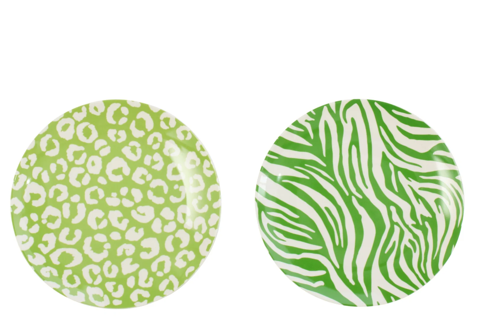 Opbergdoos Bodrum Porselein Groen, set van 2 dessertbordjes met groen-witte leopard- en zebra-print