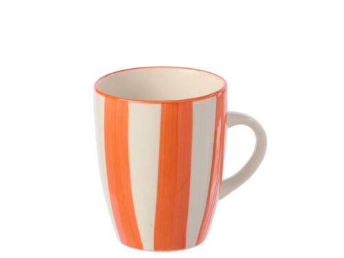 Mok Mury Steen Oranje met oranje-witte strepen, stevig steengoed en compact design