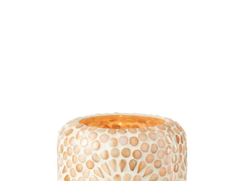 Beige glazen Jeevi kaarsenhouder met mozaïekpatroon en warme glans, H11 cm