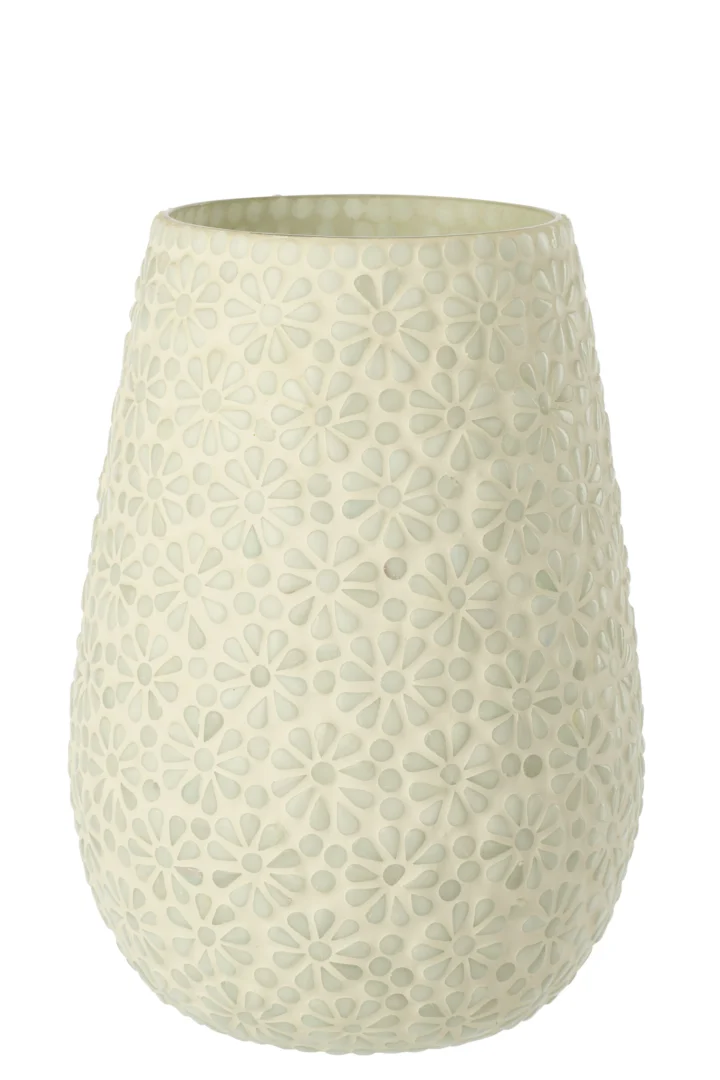 Vaas Rieltis Glas Wit 27 cm met elegante mosaïeklook en bloemmotief, decoratief en sfeervol