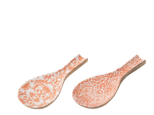 Set van 2 Senoro lepelhouders van mangohout met oranje patroon, compact en decoratief
