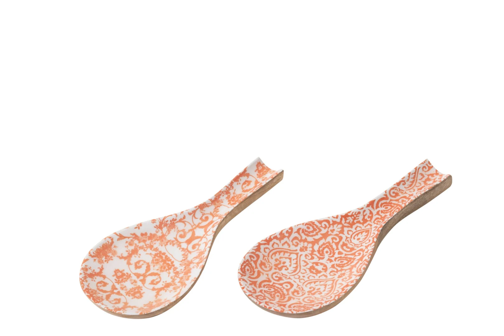 Set van 2 Senoro lepelhouders van mangohout met oranje patroon, compact en decoratief