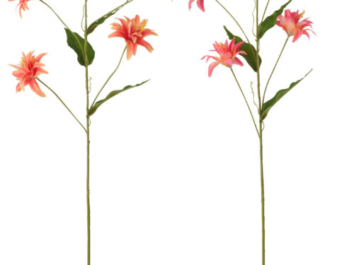 Kunstbloem Jennane oranje set van 2, polyester met groene steel en roze oranje bloemen