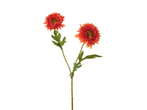Kunstbloem Sennal oranje, set van 2, met volle bloemkoppen en groene steel voor decoratieve sfeer
