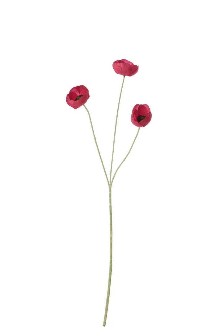 Kunstbloem Tosan rood met drie elegante bloemknoppen en slanke groene steel, 3D-printlook
