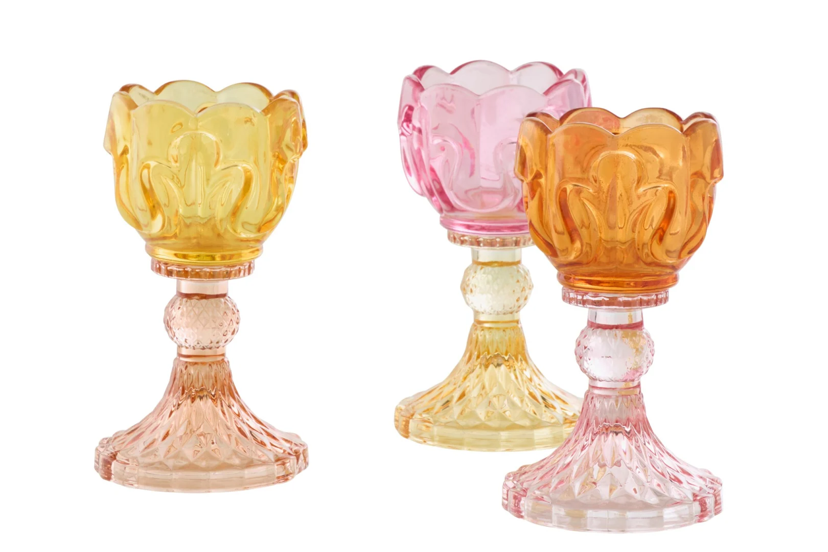 Waxinelichthouder Skullis Glas Meerkleurig - Set van 3 - Afbeelding 3