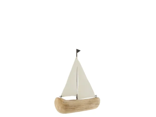 Modelschip Zaanonte Hout Naturel zeilbootdecoratie van paulowniahout met witte metalen accenten