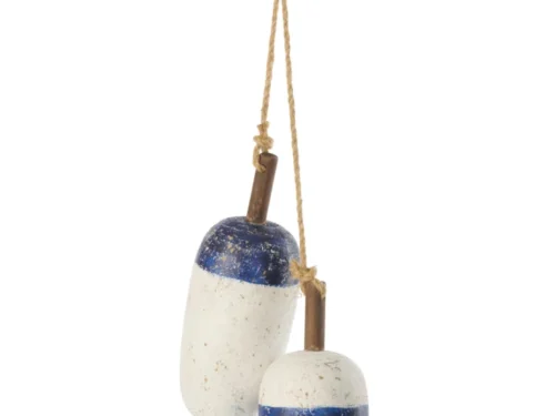 Boeihanger Teidos Hout Blauw met nautisch design, jute koord en blauw-witte afwerking