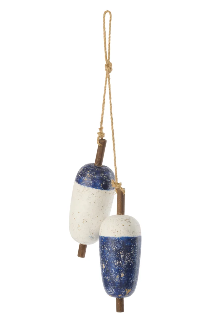 Boeihanger Teidos Hout Blauw met nautisch design, jute koord en blauw-witte afwerking