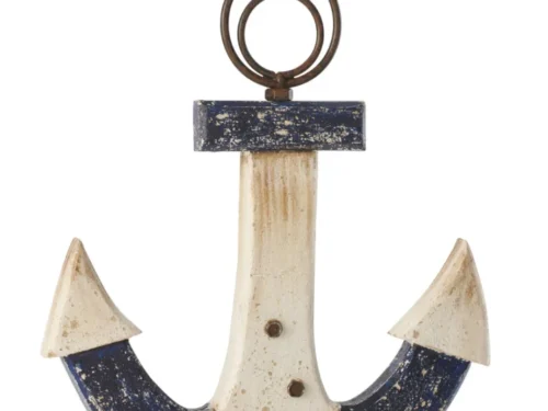 Woonaccessoire Numesta houten anker blauw-wit met touw, maritieme decoratie