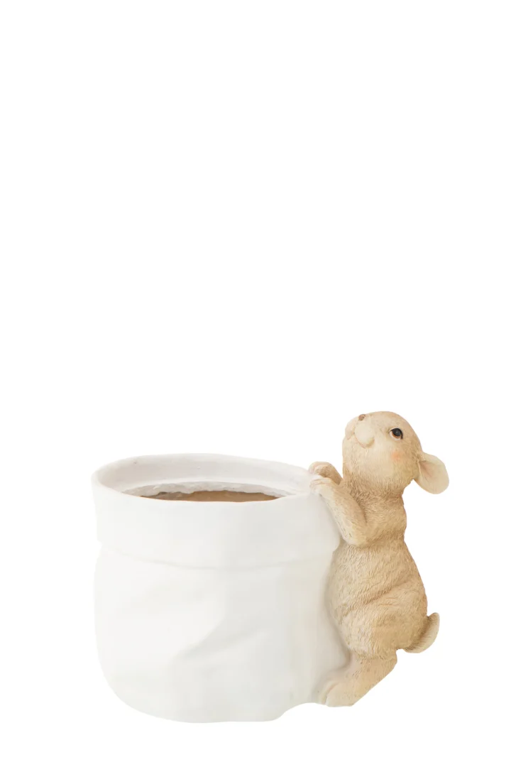 Witte Bloempot Klaskil H18,5 cm met konijnendesign, speels en rustig voor je interieur