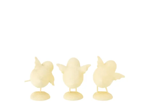 Bieloro lichtgele vogels op voet, decoratiefiguur set van 3, H12,5 cm voor een warme zomerse sfeer