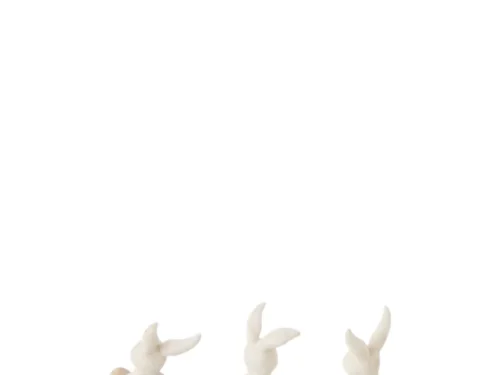 Joldero beige decoratiefiguren set van 3, speelse konijnvormen op ronde voet, H12,5 cm