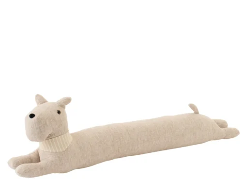 Plaid Paurrond Beige tochtstopper hond met sjaal, beige polyester en zandvulling, 2,25 kg zwaar