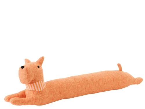 Plaid Sleidonte Oranje: oranje hondvormige deurstopper van polyester met zand, langwerpig en decoratief