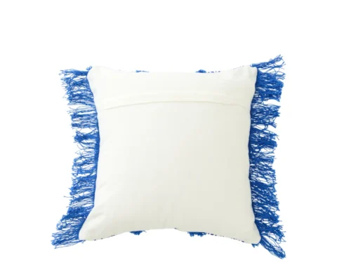 Kussen Kaasson Blauw 45x45 cm met wit midden en opvallende blauwe franjes, 100% katoen, oosters dessin