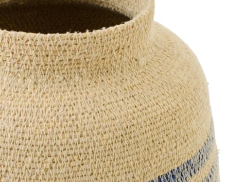 Mand Skimun zeegras naturel met blauw gestreept effect en warme, natuurlijke structuur