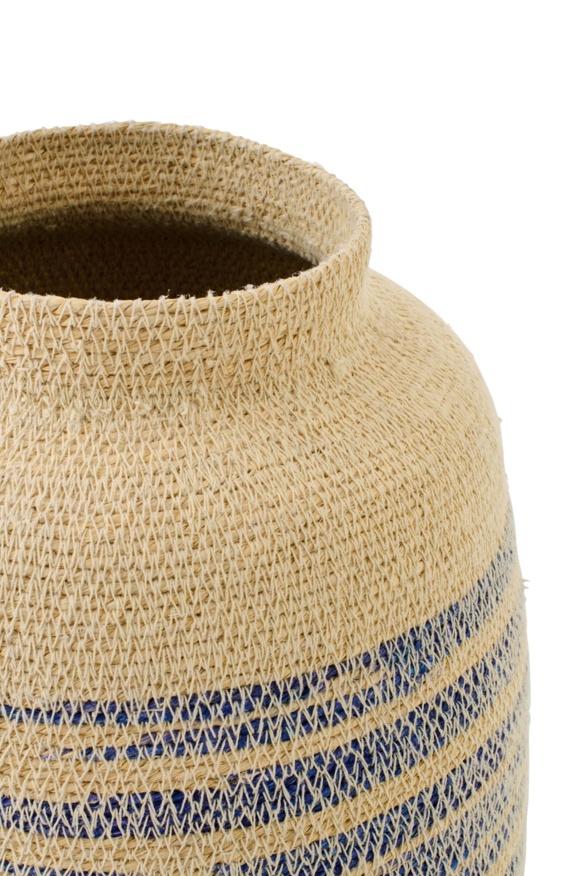 Mand Skimun zeegras naturel met blauw gestreept effect en warme, natuurlijke structuur
