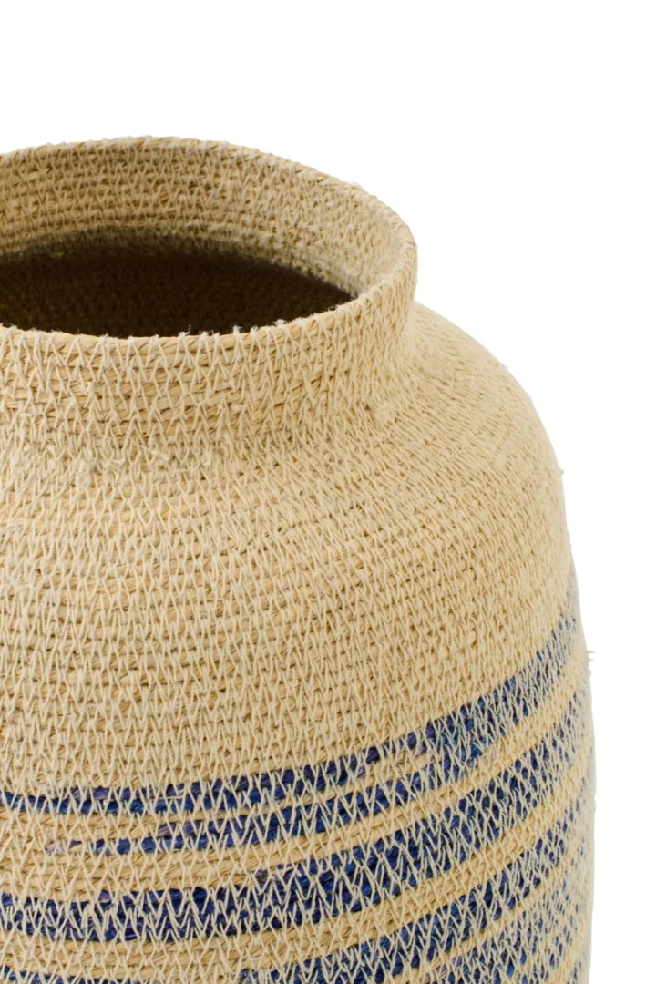 Mand Skimun zeegras naturel met blauw gestreept effect en warme, natuurlijke structuur