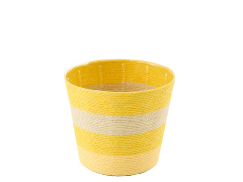 Bloempot Cessis Papier Geel H13 cm met naturel strepen en licht geweven design