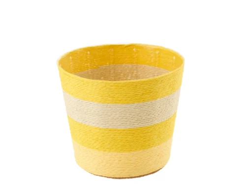 Bloempot Kebora papier geel met gestreept patroon, compact en licht, 15 cm hoog