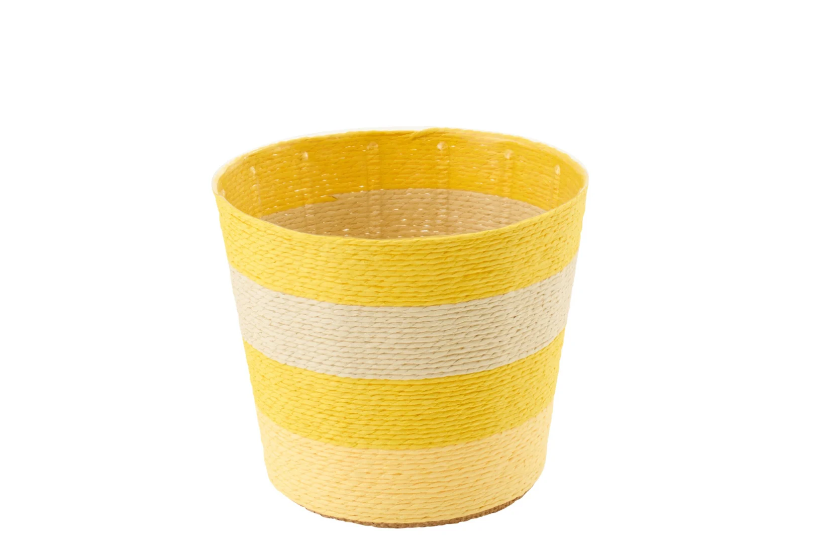 Bloempot Kebora papier geel met gestreept patroon, compact en licht, 15 cm hoog