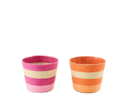 Set van 2 Preissund bloempotten, roze en oranje, papier/PET, H11 cm, compact en licht gemaakt