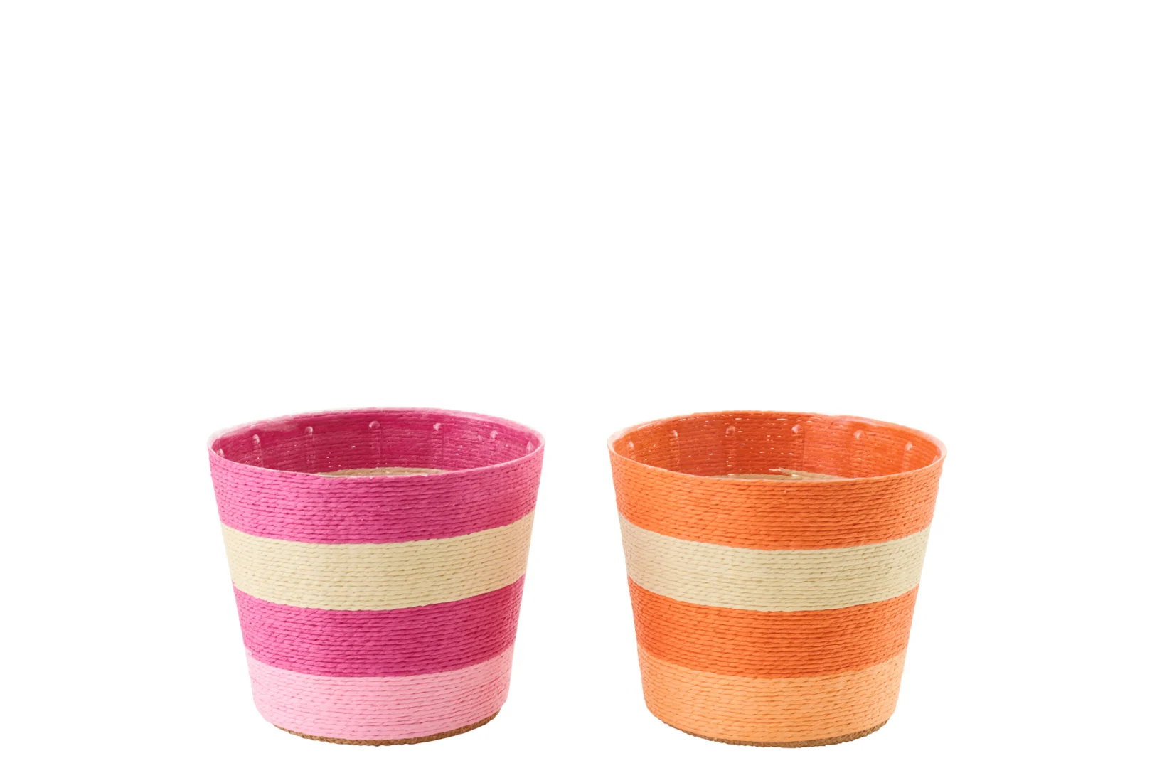 Set van 2 Mivy bloempotten papier roze, gestreept design, H13 cm, licht en decoratief