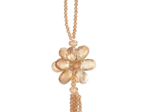 Decoratiehanger Trurnond goud kunststof met parelvormige bloem en glinsterende kralenstrengen