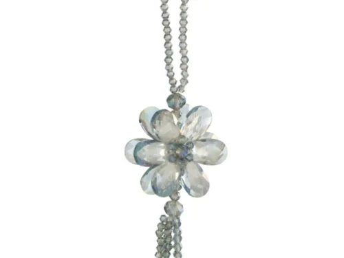 Decoratiehanger Grauskes blauw kunststof met glazen bloem en kralensnoeren, slank en speels woonaccessoire