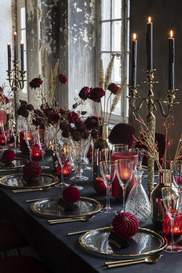 Jaarmone transparant drinkglas met goudkleurige rand op luxe gedekte tafel