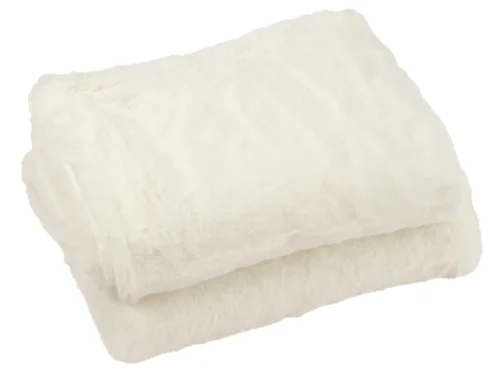 Plaid Porvoo Wit, zachte witte polyester plaid met fluffy structuur en royaal formaat 130 x 180 cm