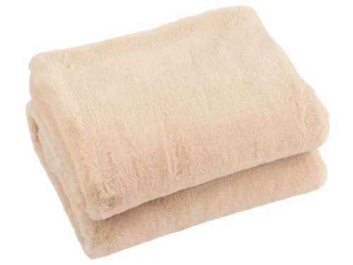 Plaid Meevik beige, zachte fluffy woondeken voor bank of bed, warm en stijlvol, 130 x 180 cm