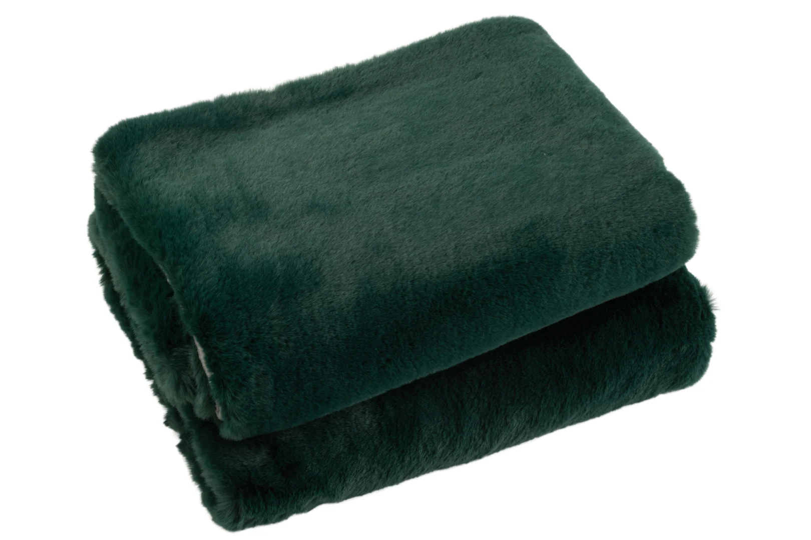 Plaid Preilder Groen, zachte donkergroene plaid van pluizig polyester, opgevouwen op witte achtergrond