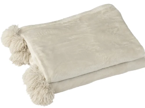 Plaid Moosta Beige met zachte pompons, warm en licht beige woonaccessoire
