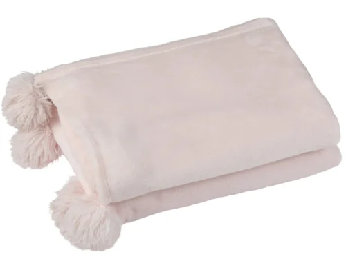 Plaid Donsir Roze lichtroze, zacht polyester met pompons, sfeervolle woonaccessoire voor bank of bed