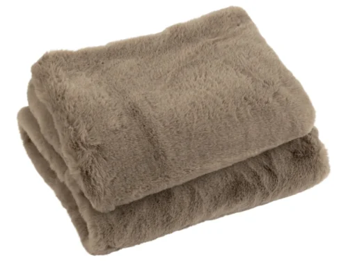 Decoratiefiguur Voltis polyester grijs, zachte gevouwen plaid met warme bontlook