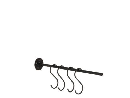 Trerdy textielhanger zwart metaal, 50 cm lang, met 4 haken en strakke, compacte vorm