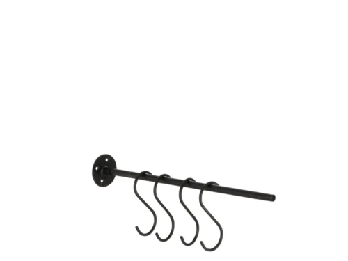 Trerdy textielhanger zwart metaal, 50 cm lang, met 4 haken en strakke, compacte vorm