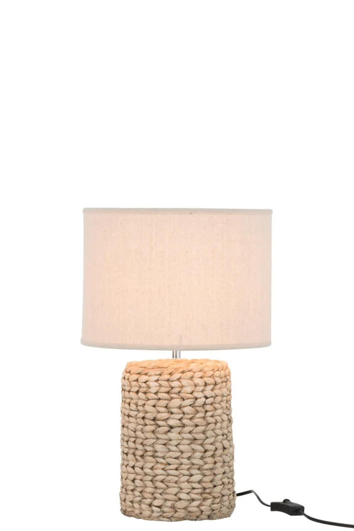 Stekker Galtira Beton Naturel lamp met gevlochten basis en linnen kap, natuurlijke beige uitstraling