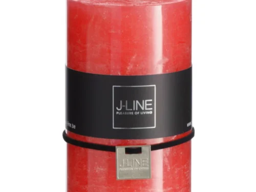 Cilinderkaars Coonnio rood, strakke rode stompkaars met J-LINE label en decoratieve lintband