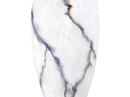Vaas Saalvund Marmer Zwart, handgeblazen matglas met wit-, zwart- en goudaders, 38 cm hoog