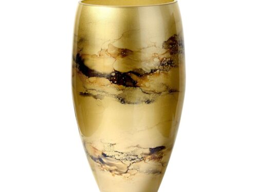 Vaas Nerrang Goud van mondgeblazen glas met goudkleurige marmerstructuur, 38 cm hoog en luxe uitstraling